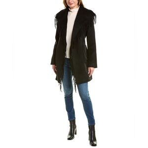 Badgley Mischka NWT Ricci Wool Blend Fringe Coat in Black size Large